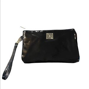 Liz Claiborne Women Wristlet/Charger‎ shiny black with gold zippers